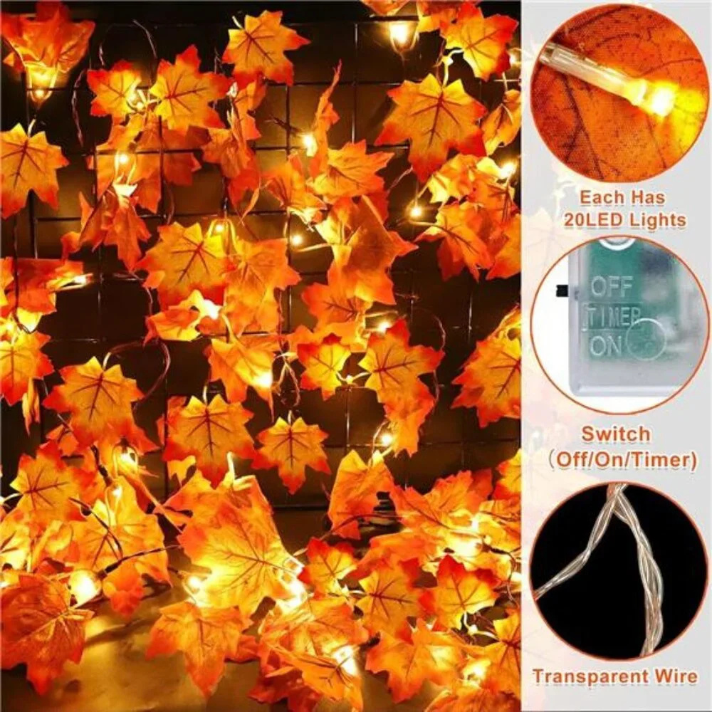 3 Pack-30Ft Fall Garland Halloween Fall Decorations for Home, 60LED Thanksgiving
